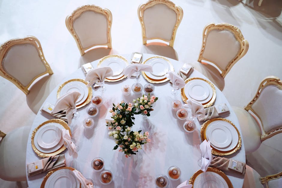 Elegant wedding banquet table setup with fine dining details